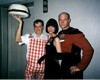 wes as shoney's bigboy, me as a man dressed like a woman, and dave as Jean Luc Dickhard